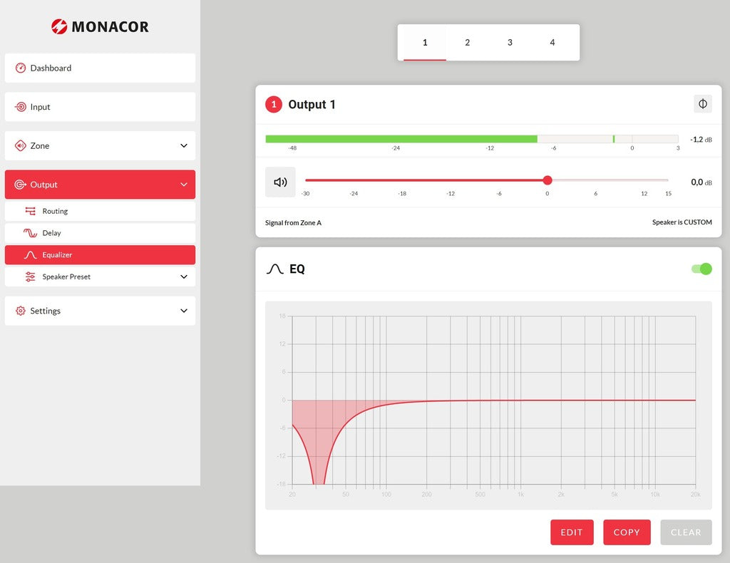 MONACOR PA-4125DX 4-zone multifunctional mixing amplifier