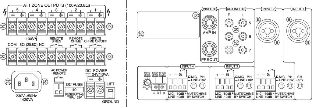 MONACOR PA-5240 240w 5-zone mono PA mixing amplifier