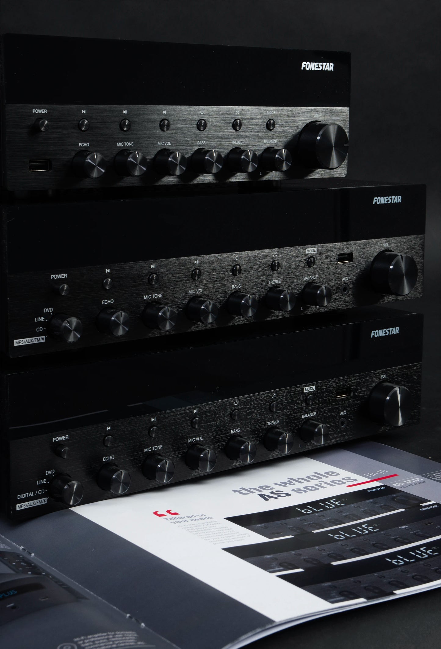 FONESTAR AS-3030 2 x 30W RMS Hi-Fi stereo amplifier with Bluetooth, USB, FM Radio and Remote