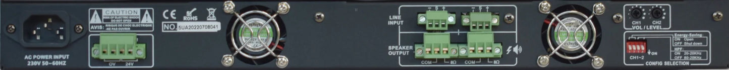 DATEQ DA-2500 - 1U Power amplifier 2x500W @100V or 8Ω