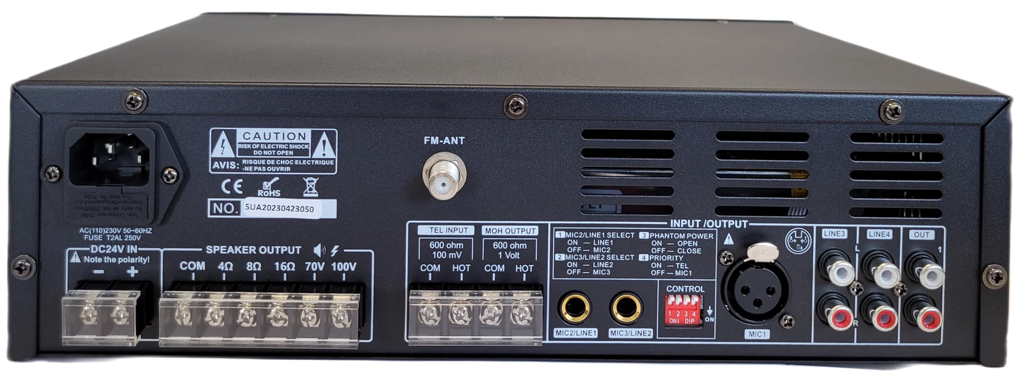 DATEQ MA-60D 60W PA Mixing Amplifier with Media Player, BT and DAB+