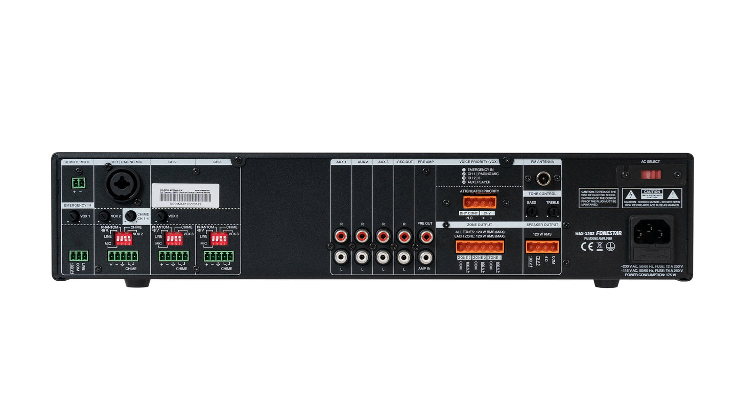 FONESTAR MAX-120Z 120W 3-Zone PA multi-zone amplifier