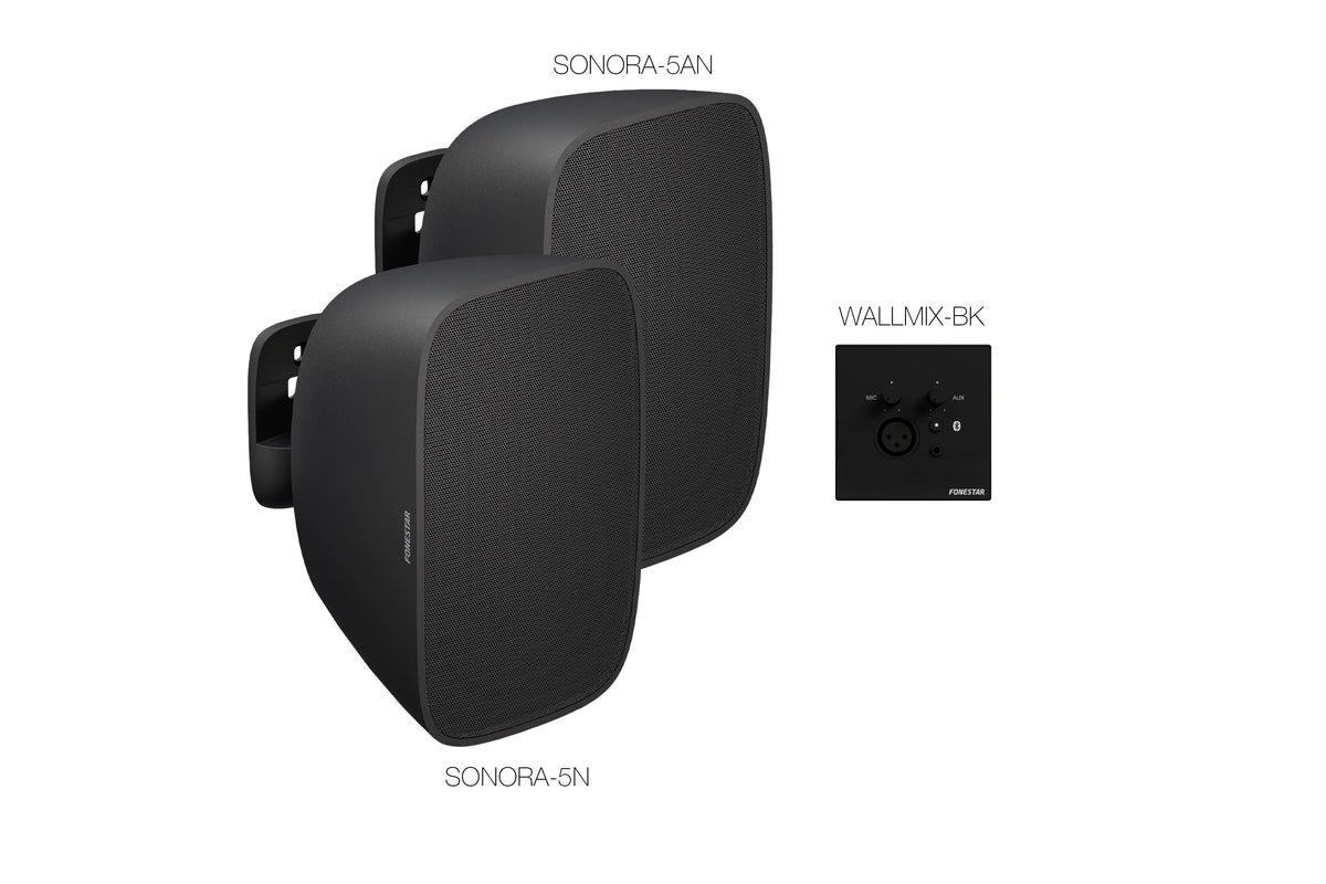 FONESTAR SONORA-WM5-BK Wall-mounted stereo sound system 25+25W RMS black - complete kit with SONORA active and passive speakers and WALLMIX-BK wall mixer