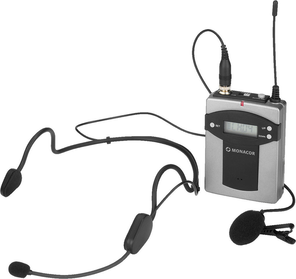 MONACOR TXA-800HSE Multi-frequency Microphone Headset and Beltpack Transmitter