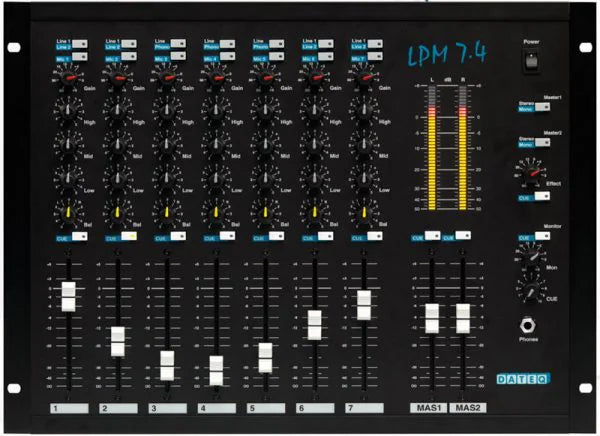 DATEQ LPM7.4 Dateq LPM7.4 - 7 Channel mixing console; 7 Mic, 3 phono, 11 line, 2 Master outputs on XLR