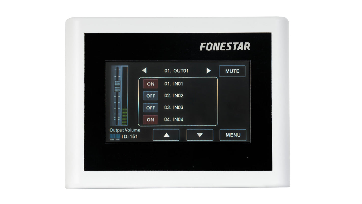 FONESTAR MPX-460P Remote control for volume control and zone and scene assignment with touch screen.