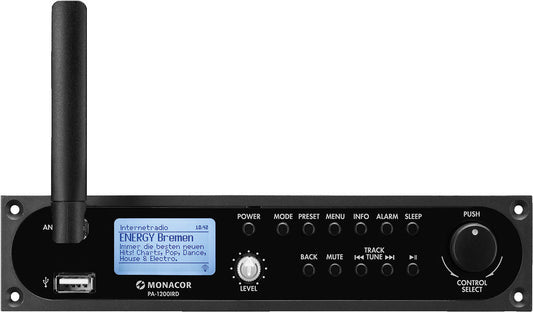 MONACOR PA-1200IRD Internet radio, DAB+/FM RDS tuner insertion with USB port for PA Mixing Amps