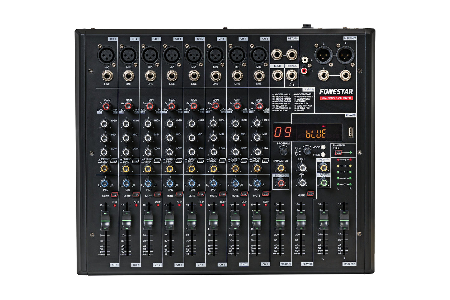 FONESTAR MIX-8PRO 8-Channel Studio mixer.