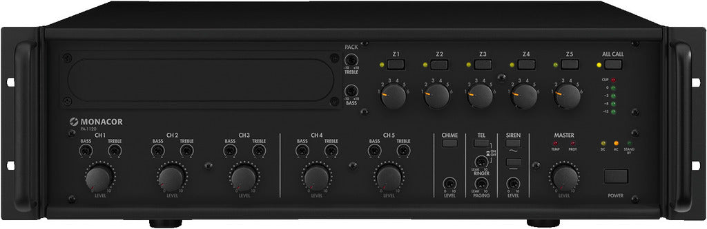 MONACOR PA-1120 120w 5-zone mono PA mixing amplifier