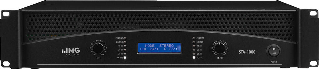 IMG STAGELINE STA-1000 1000W RMS Professional stereo PA amplifier, with integrated crossover network and limiter.