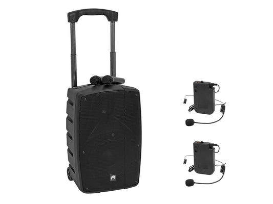 OMNITRONIC WAMS-10BT2 MK2 Mobile 10" PA system with battery operation, audio player, Bluetooth and 2 Bodypack + Headset Microphones