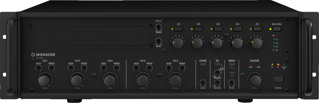 MONACOR PA-1240 240w 5-zone mono PA mixing amplifier
