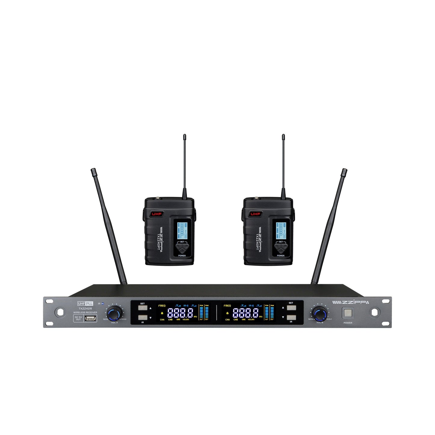 ZZIPP TXZZ422 Channel 38 Twin UHF Wireless mic system complete with 2 bodypack transmitters 606 - 630 mhz
