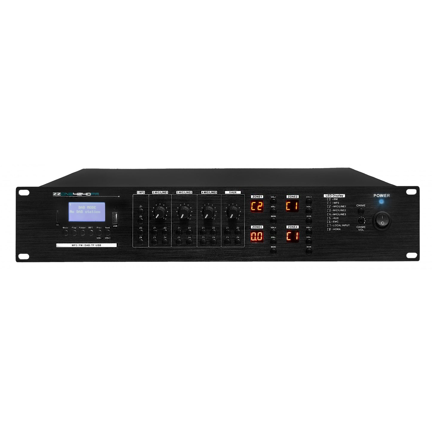 ZZONE ZZONE4240PA 4-Zone PA Matrix Amplifier with USB/BT/DAB player