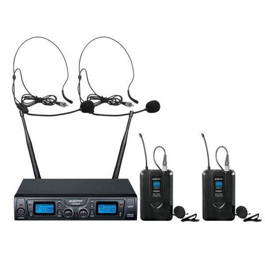 ZZIPP TXZZ624 UHF 2 Channel Wireless Mic System - 2 x Bodypacks + Headsets + Tie Clips