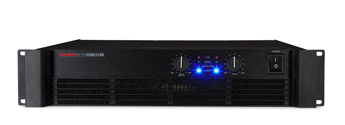 FONESTAR SA2-1750 Professional stereo power amplifier. Stereo and parallel up to 880 + 880 RMS@2Ω Bridge mode up to 1.750 W RMS@4Ω