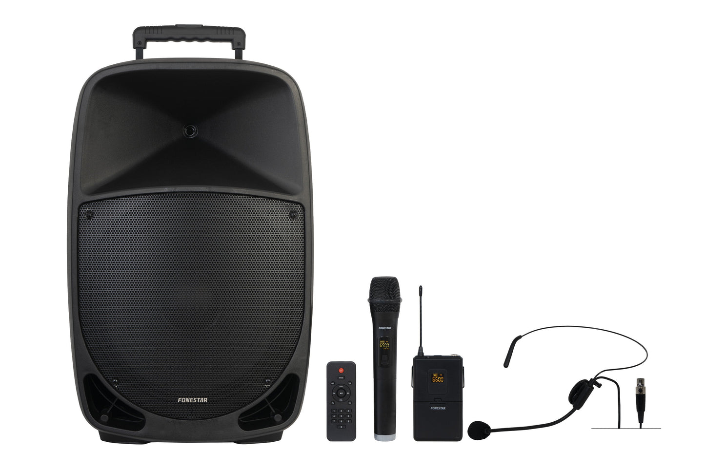 FONESTAR MALIBU-315 15” Portable PA with 2 x UHF Mics (1 HH + 1 HS). Premium Features inc TWS + Voice Cancelle