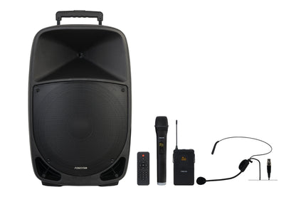 FONESTAR MALIBU-315 15” Portable PA with 2 x UHF Mics (1 HH + 1 HS). Premium Features inc TWS + Voice Cancelle