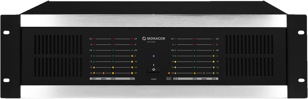 MONACOR STA-1506 6-channel PA amplifier, with integrated limiter