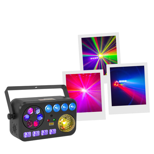 BOOMTONE DJ LIGHTSHOW6FX LASER, Strobe, Crystal Ball, UV, LED Wash, Gobos