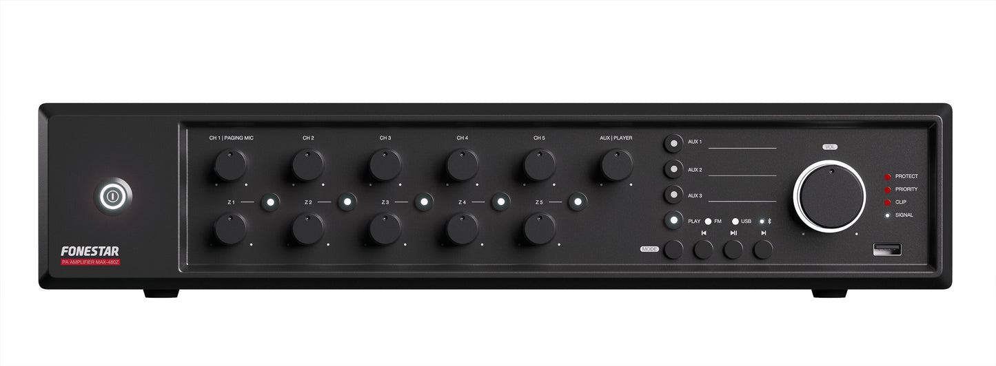FONESTAR MAX-480Z 480W 5-Zone PA multi-zone amplifier