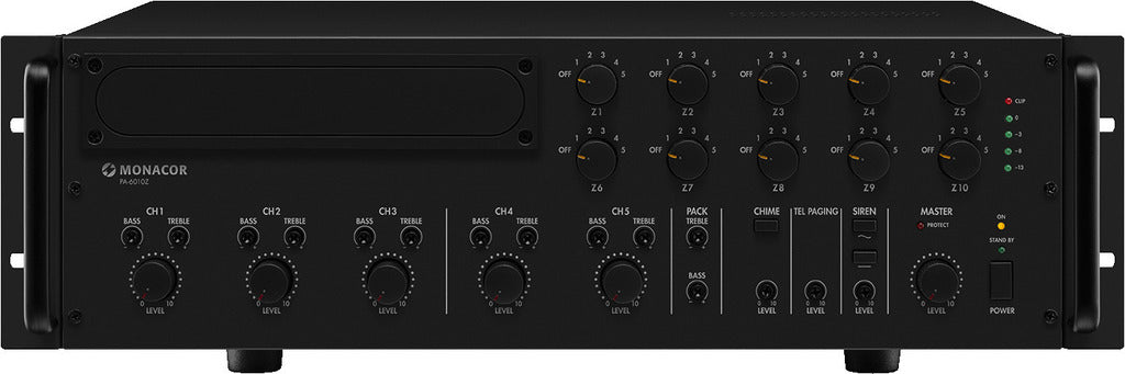 MONACOR PA-6010Z 600w 10-zone mono PA mixing amplifier