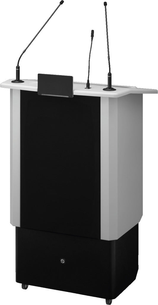 MONACOR SPEECH-500/GR Professional lectern with electric height adjustment and integrated wireless amplifier system