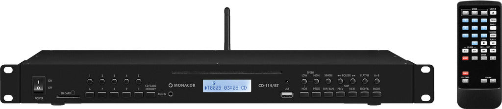MONACOR CD-114/BT CD player, with Bluetooth receiver, USB port and RS-232 Interface