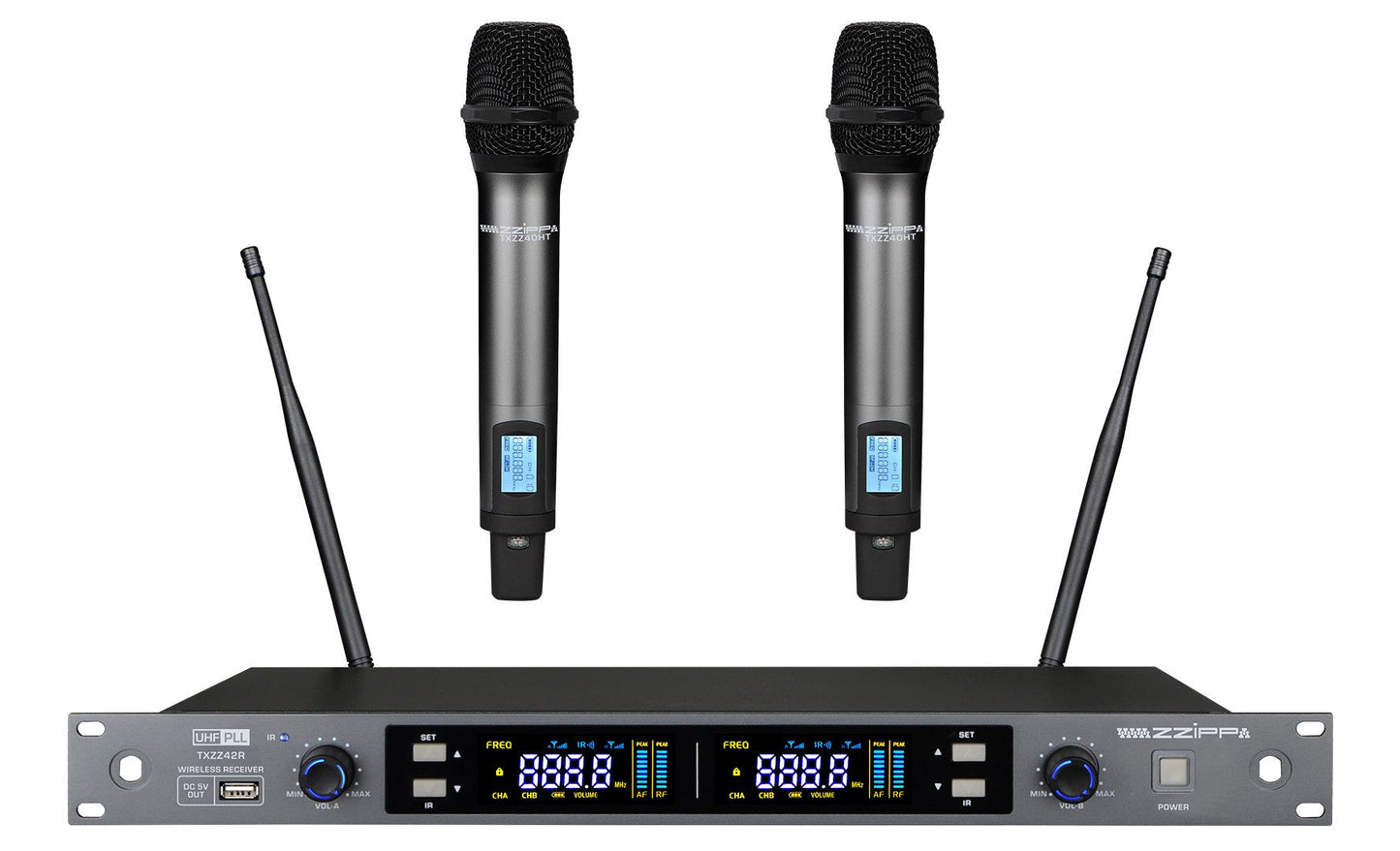 ZZIPP TXZZ420 Channel 38 Twin UHF Wireless mic system complete with 2 handheld mics 606 - 630 mhz