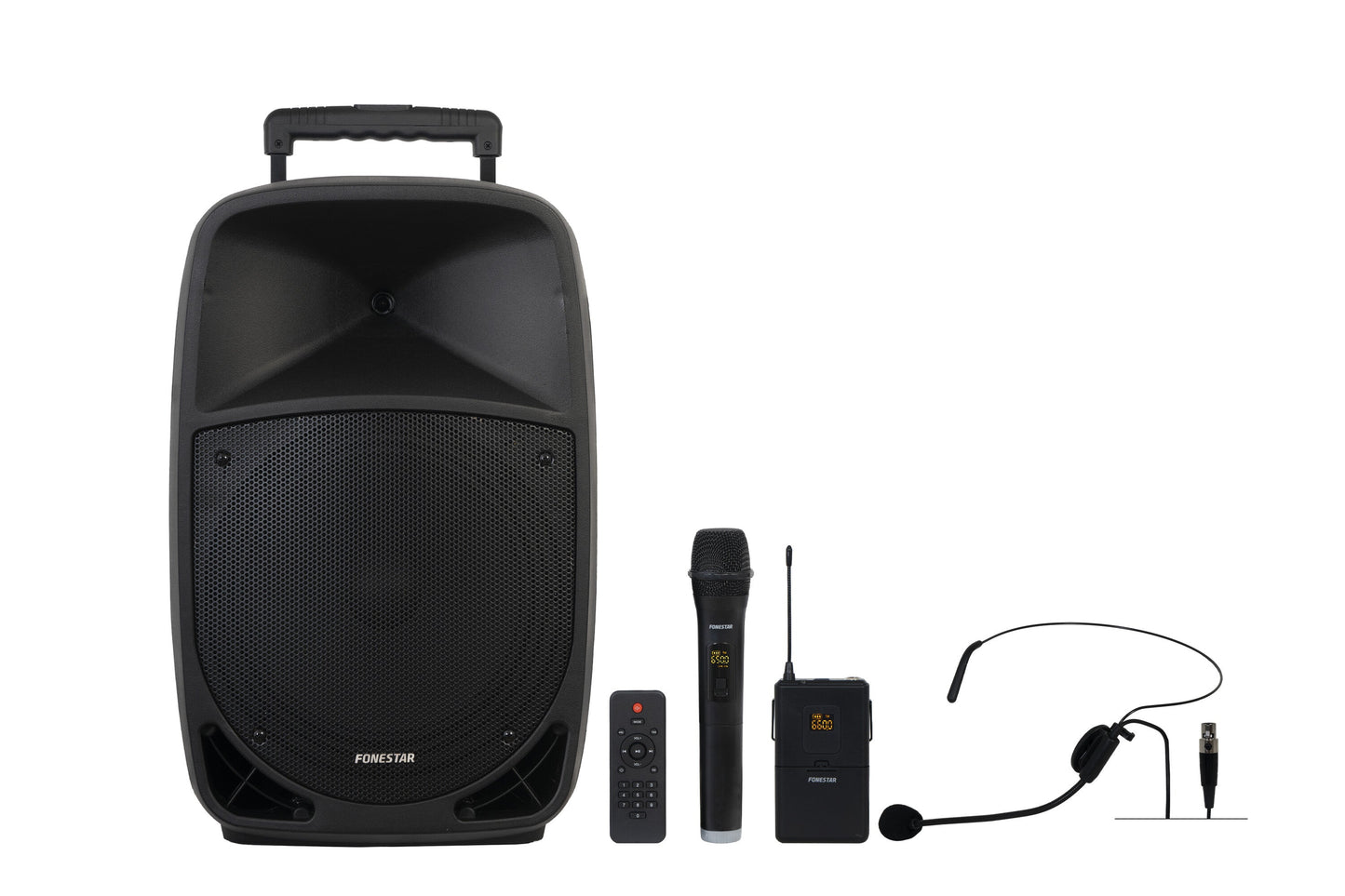 FONESTAR MALIBU-312 12” Portable PA with 2 x UHF Mics (1 HH + 1 HS).  Premium Features inc TWS + Voice Canceller