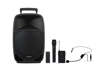 FONESTAR MALIBU-312 12” Portable PA with 2 x UHF Mics (1 HH + 1 HS).  Premium Features inc TWS + Voice Canceller