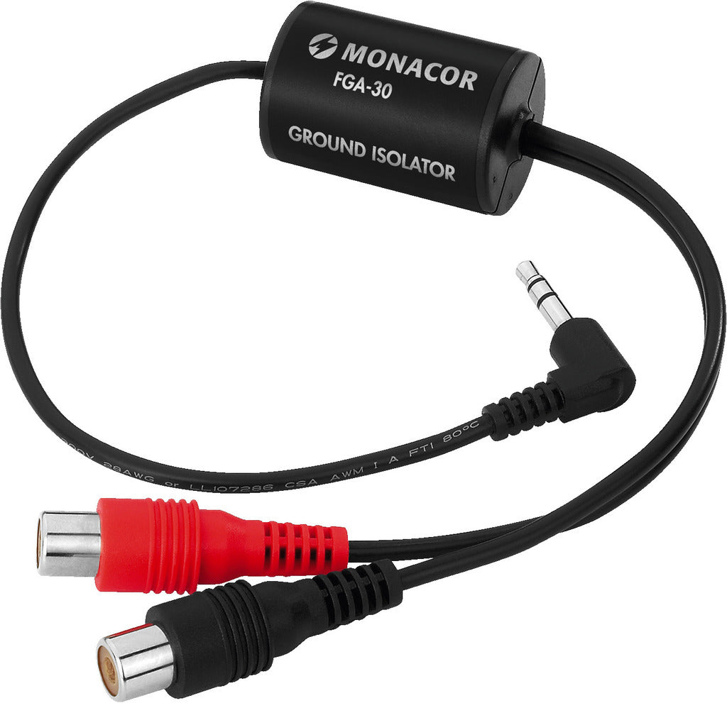 MONACOR FGA-30 Ground Isolator 3.5mm stereo plug to 2 x RCA jack sockets