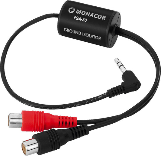 MONACOR FGA-30 Ground Isolator 3.5mm stereo plug to 2 x RCA jack sockets