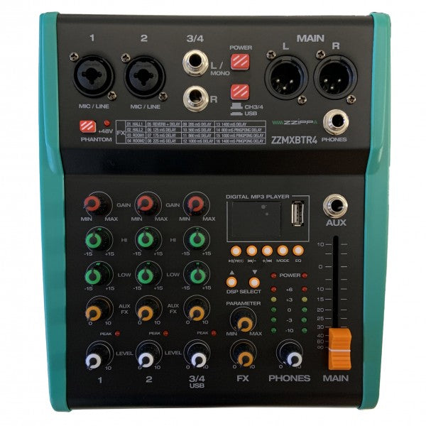 ZZIPP ZZMXBTR4 Compact 4-channel mixer with DSP effects and bluetooth
