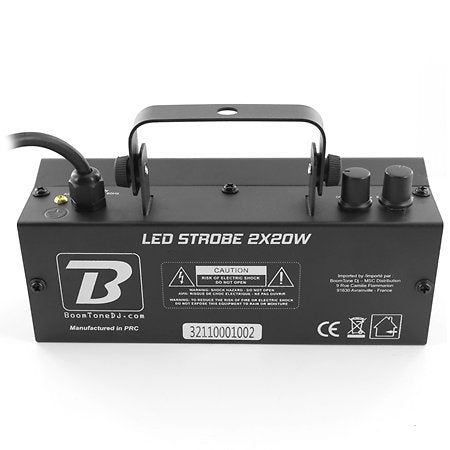 BOOMTONE DJ LEDSTROBE2X20W 2X20W LED strobe with adjustable intensity and flash speed.
