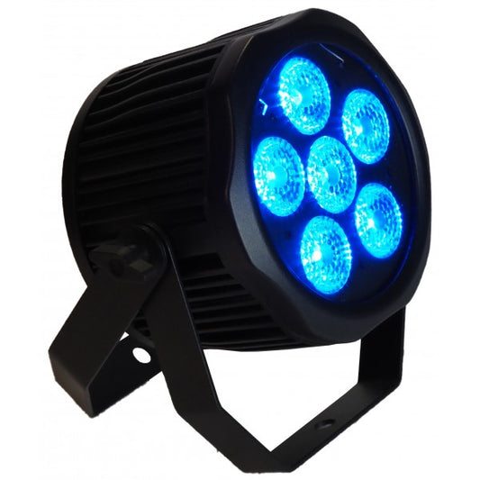 ZZIPP ZZEN0612BWP Battery powered LED par can with 6 x 12W RGBWA/UV LED's. IP65 rated