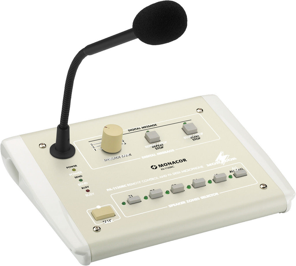MONACOR PA-1120RC PA zone paging desktop microphone, for connection to PA-1120 and PA-1240.