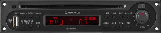 MONACOR PA-1140RCD RDS tuner/CD player insertion with USB interface, for PA mixing amplifiers with insertion compartment at the front.
