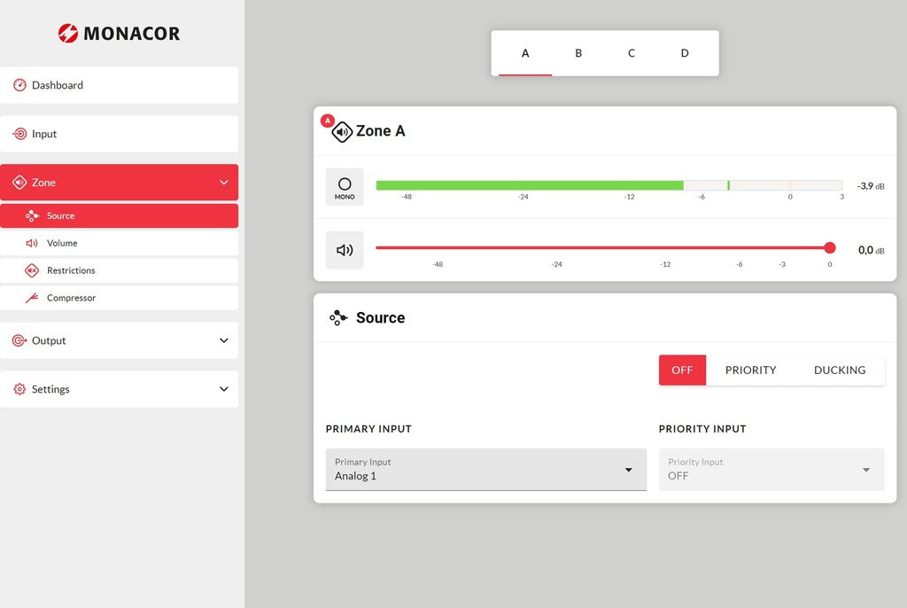 MONACOR PA-4125DX 4-zone multifunctional mixing amplifier