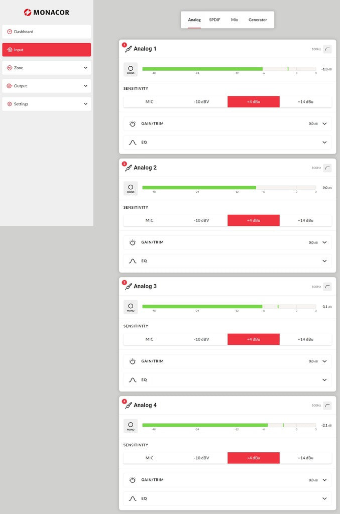 MONACOR PA-4125DX/DT 4-zone multi-functional mixing amplifier with Dante