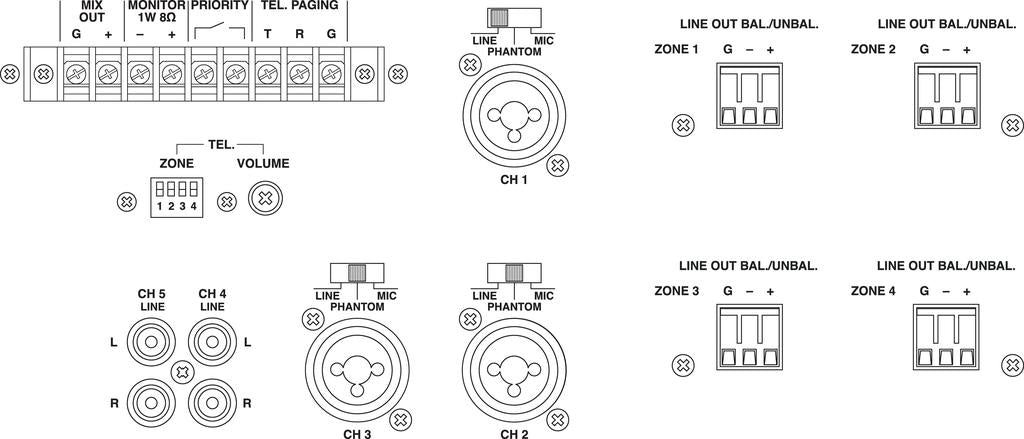 MONACOR PA-4040MPX 4-zone mixer, for general multi-room PA applications.