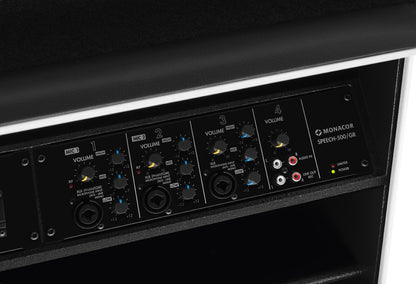 MONACOR SPEECH-500/GR Professional lectern with electric height adjustment and integrated wireless amplifier system