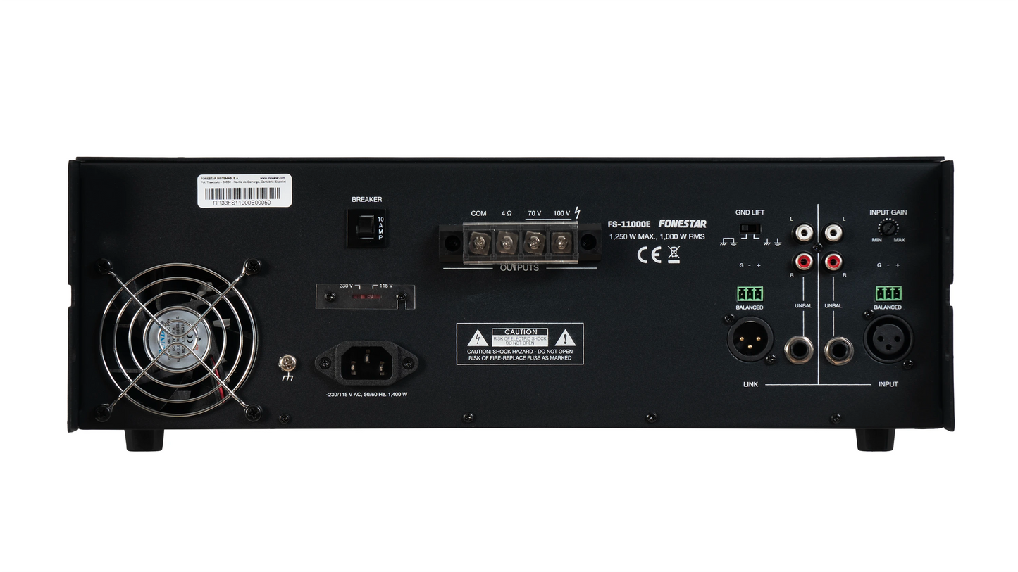 FONESTAR FS-11000E Power stage 1,250W max, 1,000W RMS with 4Ω, 100V and 70V line