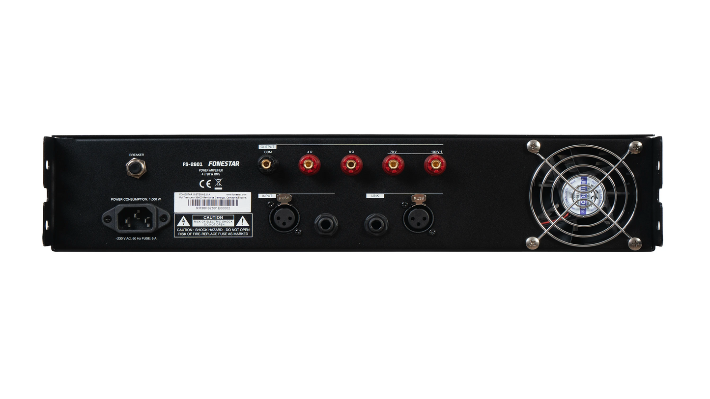 FONESTAR FS-2601E 600W RMS Single Channel Power Stage 100V/4 and 8Ω