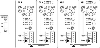 MONACOR STA-1504 4-channel PA amplifier, with integrated limiter