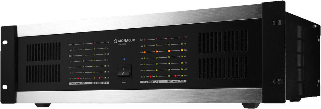 MONACOR STA-1508 8-channel PA amplifier, with integrated limiter
