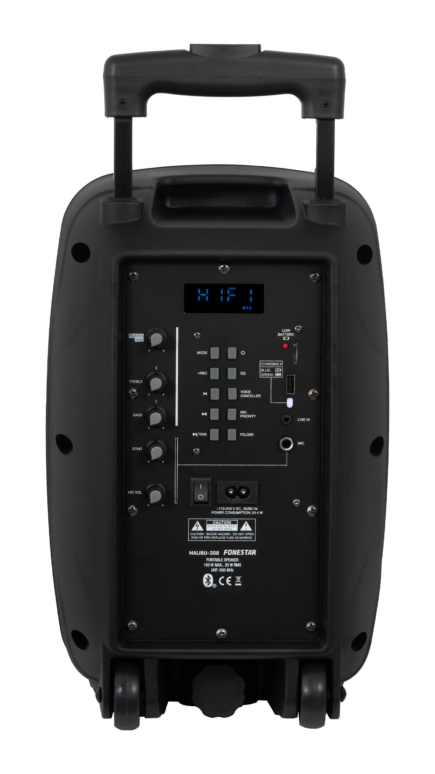 FONESTAR MALIBU-308 8” Portable PA with UHF Handheld Mic . Premium Features inc TWS + Voice Canceller