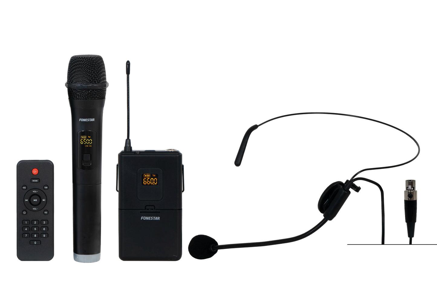 FONESTAR MALIBU-315 15” Portable PA with 2 x UHF Mics (1 HH + 1 HS). Premium Features inc TWS + Voice Cancelle