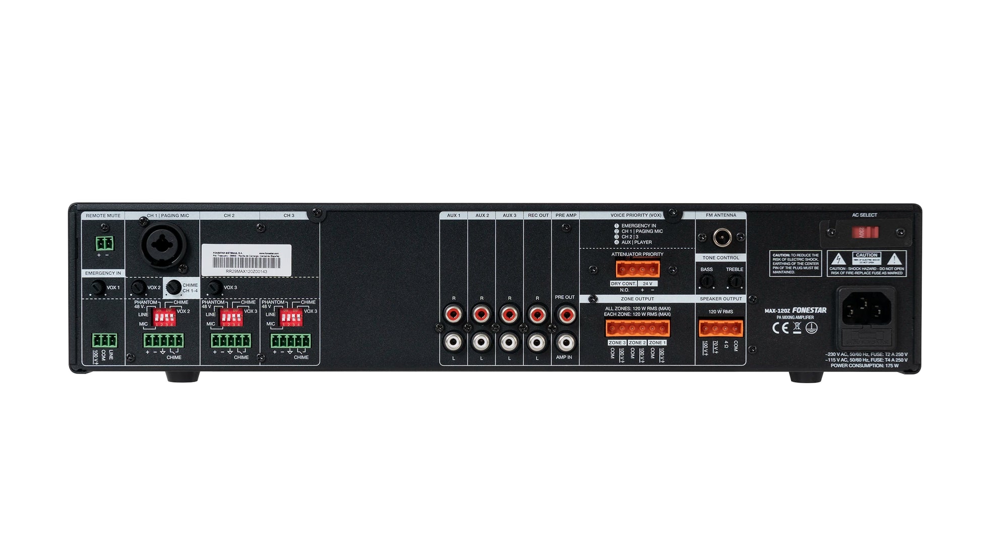 FONESTAR MAX-120Z 120W 3-Zone PA multi-zone amplifier FONESTAR