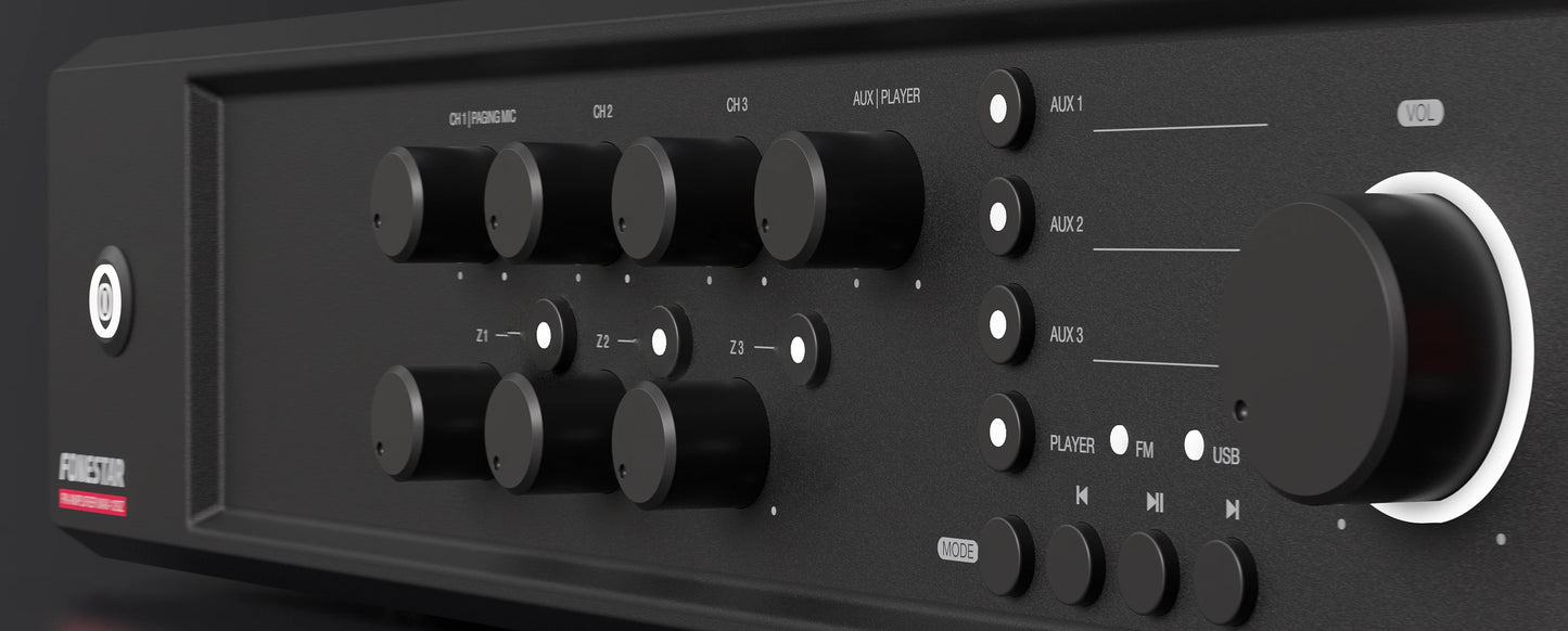 FONESTAR MAX-120Z 120W 3-Zone PA multi-zone amplifier FONESTAR